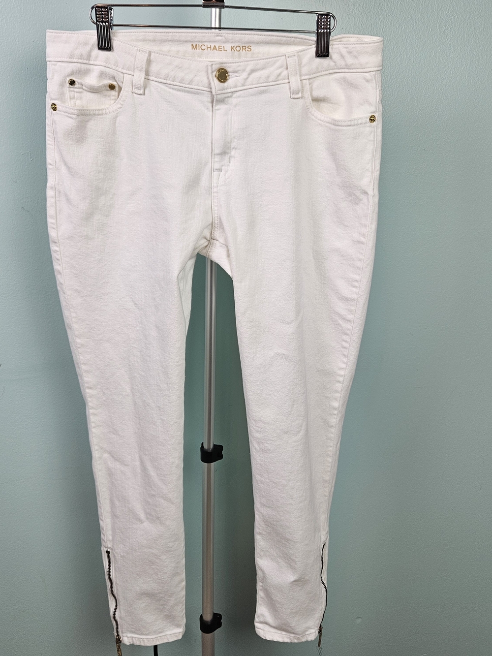 Michael Kors White Ankle Zip Slim Jeans
